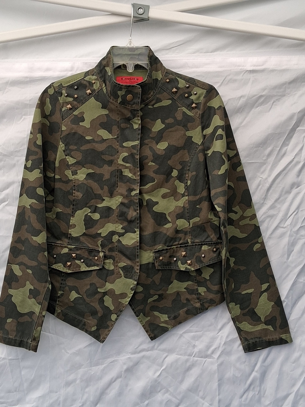 Coffee Shop Camo Studded Utility Jacket Military Moto Punk Crop Coat M
